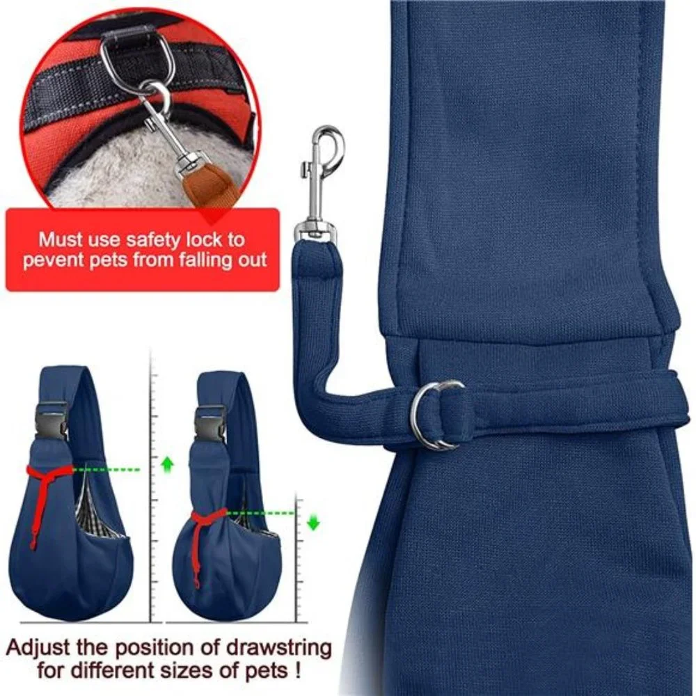 Small Dogs Puppy Sling Carrier (Dark Blue, , Adjustable Strap & Zipper Pocket)